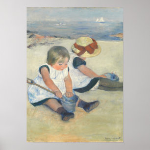Kinderen die op het strand spelen, 1884 poster