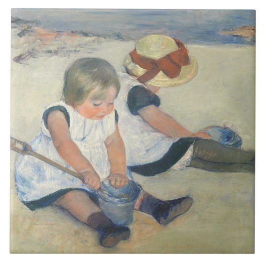 Kinderen die op het strand spelen, 1884 tegeltje (Voorkant)