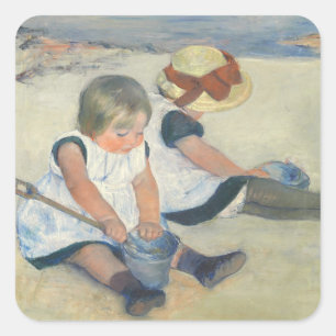 Kinderen die op het strand spelen, 1884 vierkante sticker
