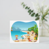 Kinderen die op het strand spelen briefkaart (Staand voorkant)