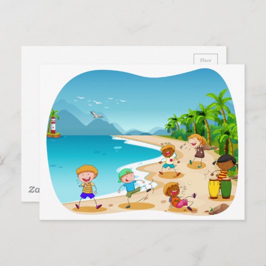 Kinderen die op het strand spelen briefkaart (Voorkant / Achterkant)