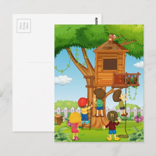 Kinderen die op het treinstel spelen briefkaart (Voorkant / Achterkant)