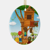 Kinderen die op het treinstel spelen keramisch ornament (Rechts)