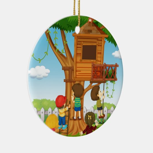 Kinderen die op het treinstel spelen keramisch ornament (Rechts)