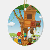 Kinderen die op het treinstel spelen keramisch ornament (Links)