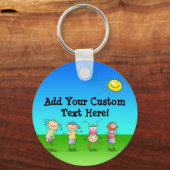 Kinderen die op zondag in de openlucht spelen sleutelhanger (Achterkant)