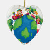 Kinderen die over de hele wereld op de trein rijde keramisch ornament (Rechts)