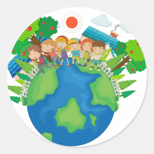 Kinderen die over de hele wereld staan ronde sticker (Voorkant)