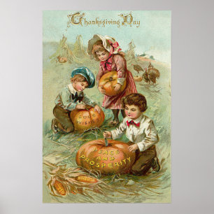 Kinderen die pomkins Turkey Haystack Corn Poster