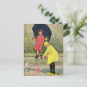  kinderen die Puddles Speelgoed spelen Rijn Briefkaart (Staand voorkant)