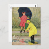  kinderen die Puddles Speelgoed spelen Rijn Briefkaart (Voorkant / Achterkant)