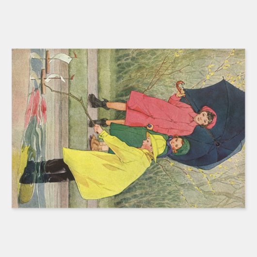  kinderen die Puddles Speelgoed spelen Rijn Inpakpapier Vel (Voorkant 2)