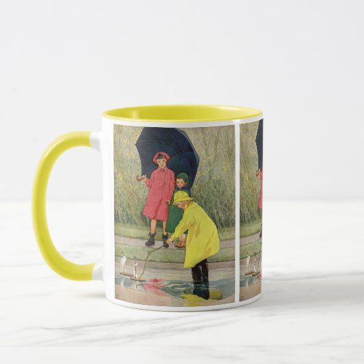  kinderen die Puddles Speelgoed spelen Rijn Mok (Links)