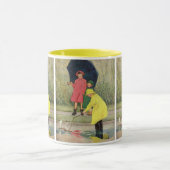 kinderen die Puddles Speelgoed spelen Rijn Mok (Midden)