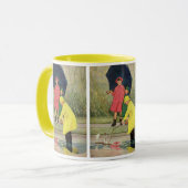 kinderen die Puddles Speelgoed spelen Rijn Mok (Voorkant links)