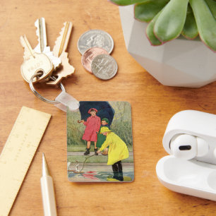 kinderen die Puddles Speelgoed spelen Rijn Sleutelhanger