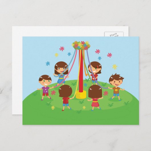 Kinderen die rond Maypole dansen Briefkaart (Voorkant / Achterkant)