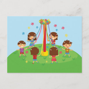 Kinderen die rond Maypole dansen Briefkaart