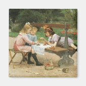 Kinderen die 's middags thee drinken in het park magneet (Voorkant)