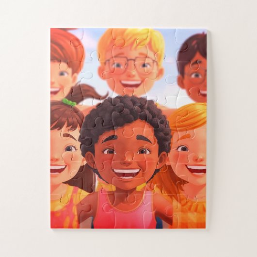 Kinderen die samen lol hebben met een puzzel van 3 (Verticaal)