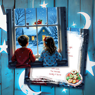 Kinderen die Santa's slee Kerstmis kijken Feestdagenkaart