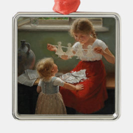 Kinderen die Silhouettes maken (Cute Kinder Spelin Metalen Ornament