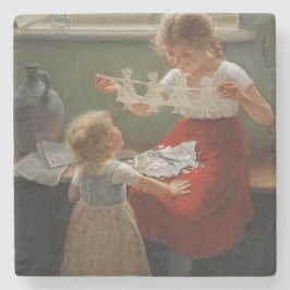 Kinderen die Silhouettes maken (Cute Kinder Spelin Stenen Onderzetter