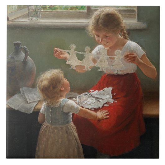 Kinderen die Silhouettes maken (Cute Kinder Spelin Tegeltje (Voorkant)