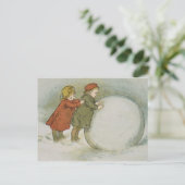 Kinderen die sneeuwballen rollen briefkaart (Staand voorkant)