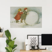 Kinderen die sneeuwballen rollen poster (Thuiskantoor)