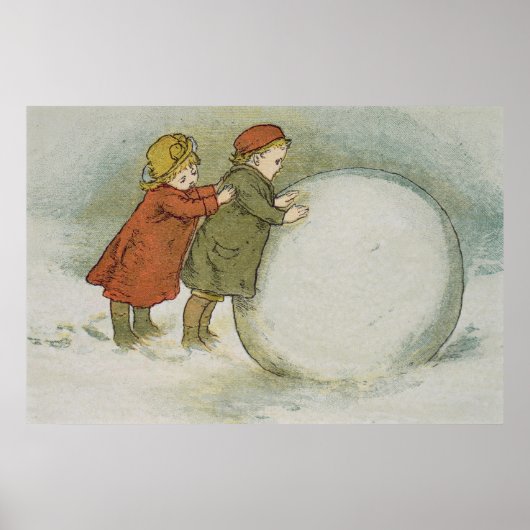Kinderen die sneeuwballen rollen poster (Voorkant)