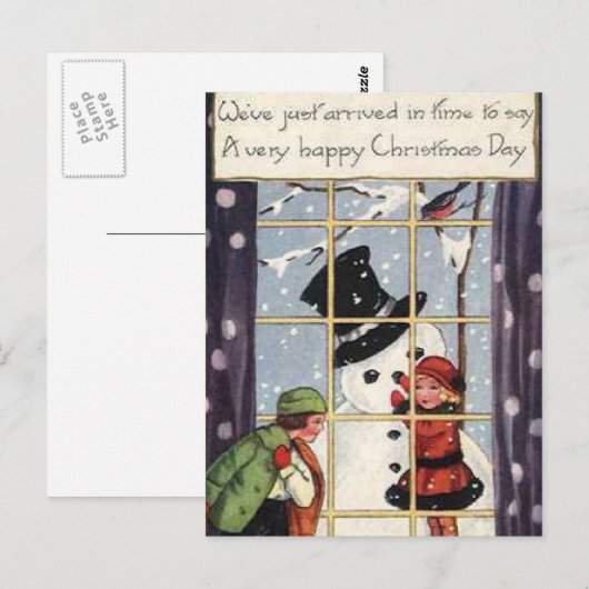 Kinderen die Snowman bouwen Briefkaart (Voorkant / Achterkant)