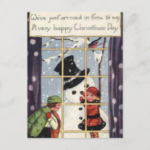 Kinderen die Snowman bouwen Briefkaart