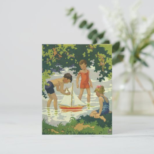  kinderen die Speelgoed zeilboten maken (Staand voorkant)