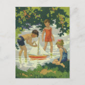  kinderen die Speelgoed zeilboten maken Briefkaart (Voorkant)