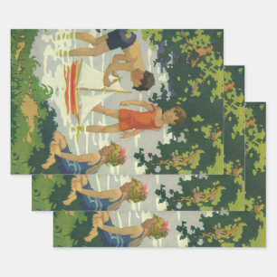  kinderen die Speelgoed zeilboten maken Inpakpapier Vel