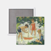  kinderen die Speelgoed zeilboten maken Magneet (Voorkant / Achterkant)