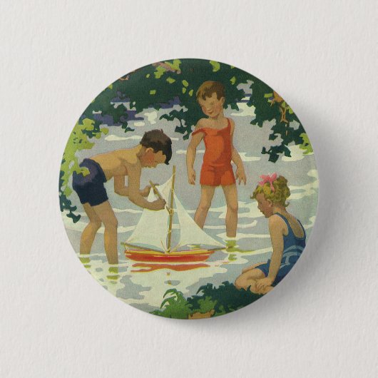 kinderen die Speelgoed zeilboten maken Ronde Button 5,7 Cm (Voorkant)