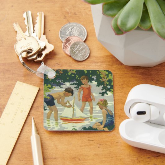  kinderen die Speelgoed zeilboten maken Sleutelhanger (Bureau)