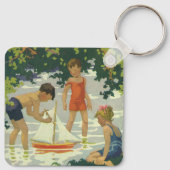  kinderen die Speelgoed zeilboten maken Sleutelhanger (Achterkant)