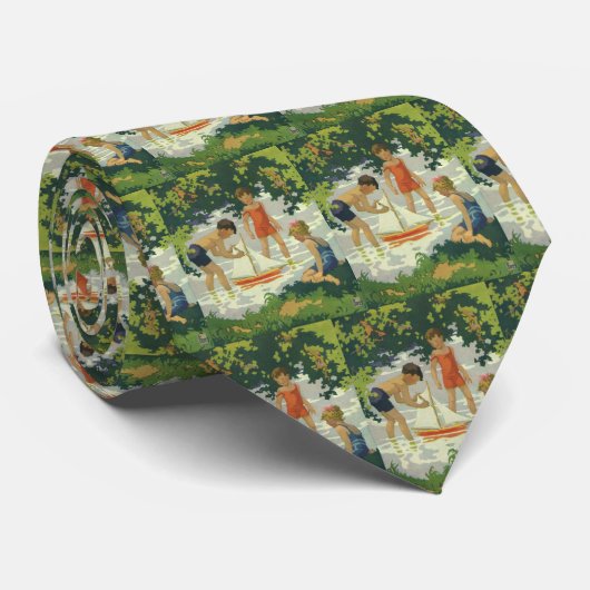  kinderen die Speelgoed zeilboten maken Stropdas (Opgerold)