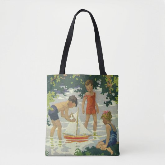  kinderen die Speelgoed zeilboten maken Tote Bag (Voorkant)