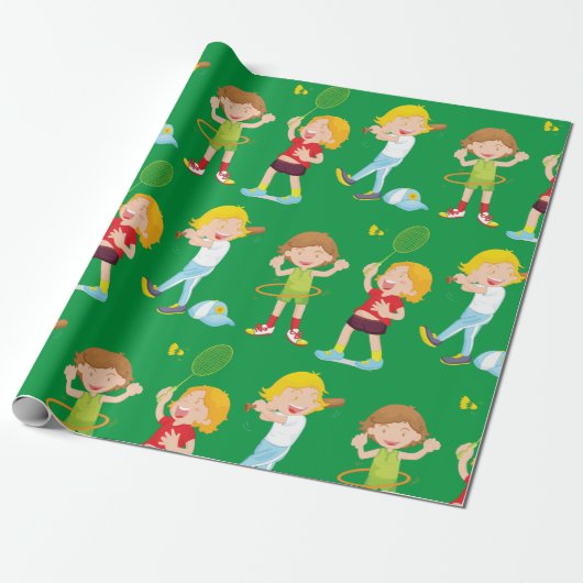 Kinderen die sporten Kinderactiviteit Cadeaupapier (Uitgerold)
