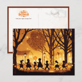 Kinderen die 'Trick or Treat' spelen op Halloweena Briefkaart