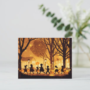 Kinderen die 'Trick or Treat' spelen op Halloweena Feestdagenkaart