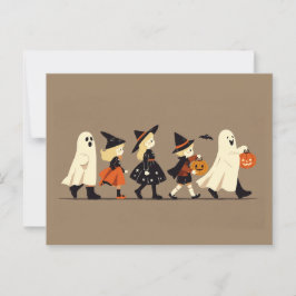 Kinderen die trick-or-treaten op Halloweenavond Briefkaart