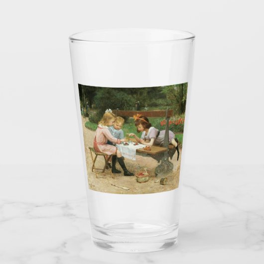 Kinderen die vanmiddag thee drinken in het park glas (Voorkant)