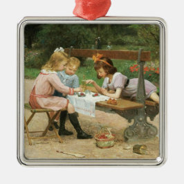 Kinderen die vanmiddag thee drinken in het park metalen ornament