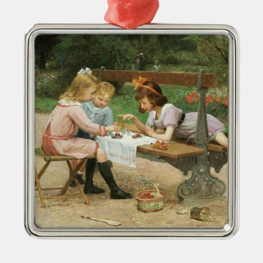 Kinderen die vanmiddag thee drinken in het park metalen ornament (Voorkant)