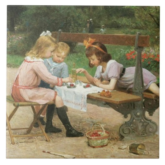Kinderen die vanmiddag thee drinken in het park tegeltje (Voorkant)